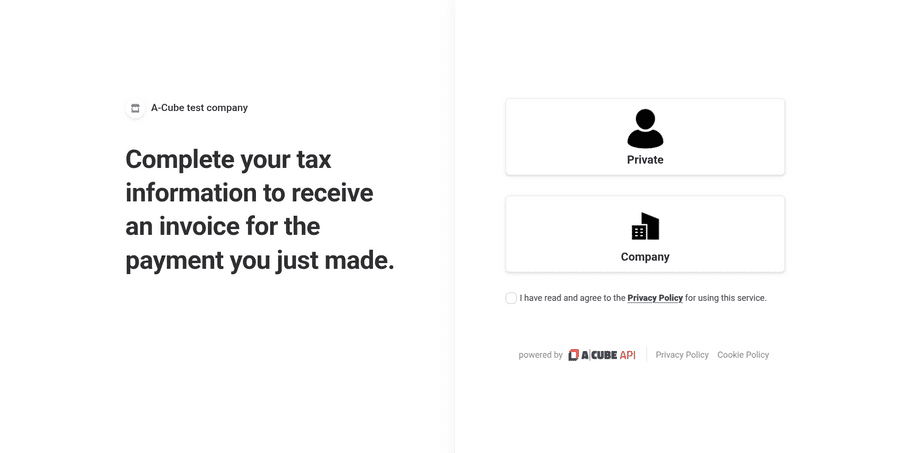 A-Cube e-invoicing Payment Link invoicing data collection